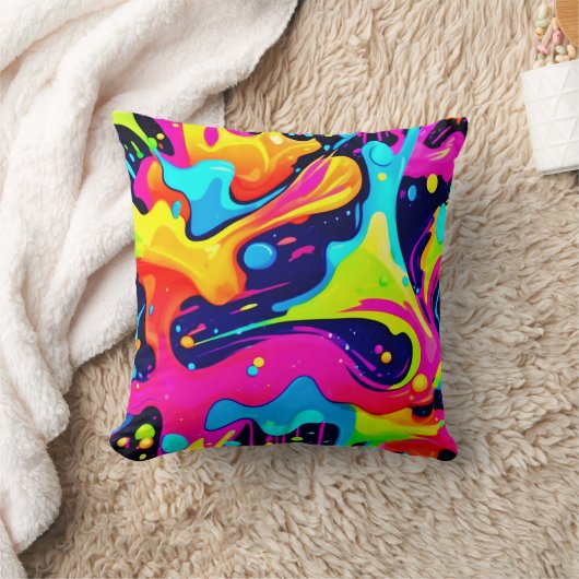 ネオンカオス液体カラー爆発 クッション (ブランケット)