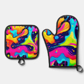 ネオンカオス液体カラー爆発 鍋つかみ&鍋敷きセット (正面)