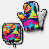 ネオンカオス液体カラー爆発 鍋つかみ&鍋敷きセット (正面/裏面)