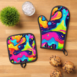 ネオンカオス液体カラー爆発 鍋つかみ&鍋敷きセット