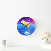 ネオンカクテルアワートロピカルウォパーソナライズされたール ラウンド壁時計 (ホーム)