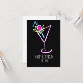 ネオンカクテルドリンクバースデーパーティブラック カード (正面/裏面インサイチュ)