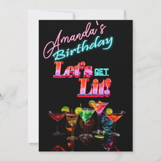 ネオンカクテル誕生日を点灯 招待状 (正面)