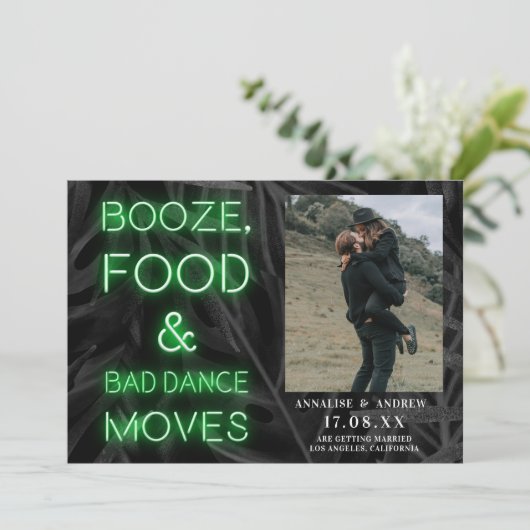 ネオンカジュアルグリーンパームの葉は日付写真を保存 セーブザデート (スタンド正面)