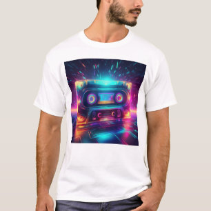 ネオンカセットテープレトロデザイン Tシャツ