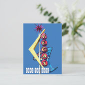 ネオンカッコいいラスベガス結婚のサインブルー 案内ポストカード (スタンド正面)