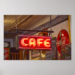 ネオンカフェの看板、テキサス州ジェファーソン ポスター