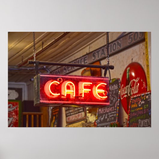 ネオンカフェの看板、テキサス州ジェファーソン ポスター (正面)