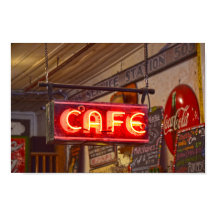ネオンカフェの看板、テキサス州ジェファーソン