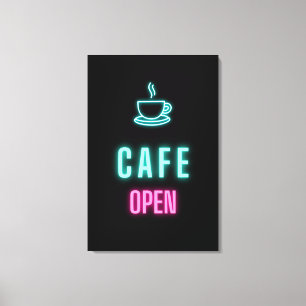 ネオンカフェオープンコーヒーバー標識 キャンバスプリント