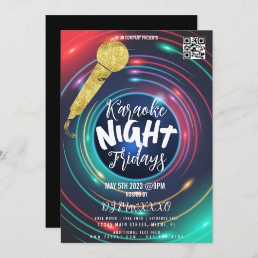 ネオンカラオケナイトイベントパーティーバークラブフライヤー 招待状 (正面/裏面)