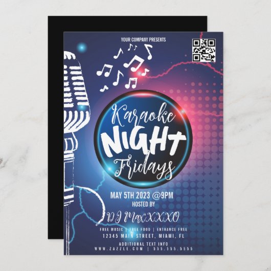 ネオンカラオケナイトイベントパーティーバークラブフライヤーB 招待状 (正面/裏面)
