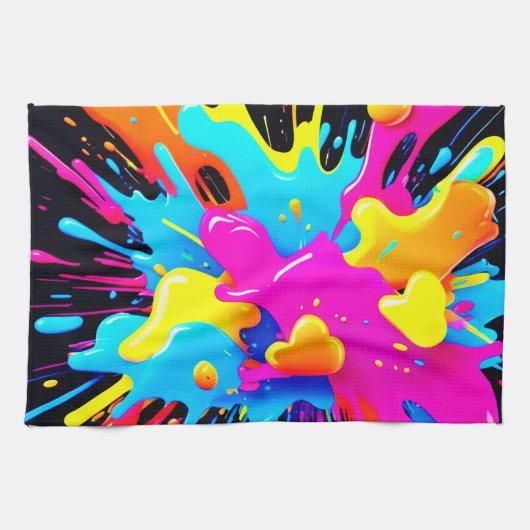 ネオンカラスプラッシュアート キッチンタオル (横)
