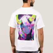 ネオンカラフルかわいいデーモンアニメガール Tシャツ (裏面)