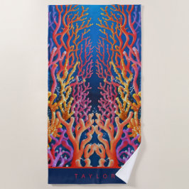 ネオンカラフルオレンジ海コーラルパーソナライズされた ビーチタオル