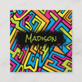 ネオンカラフルグラフィティアートQRコードソーシャルメディア スクエア名刺 (正面)