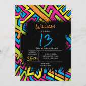 ネオンカラフルグラフィティ通りアートバースデーパーティー 招待状 (正面/裏面)