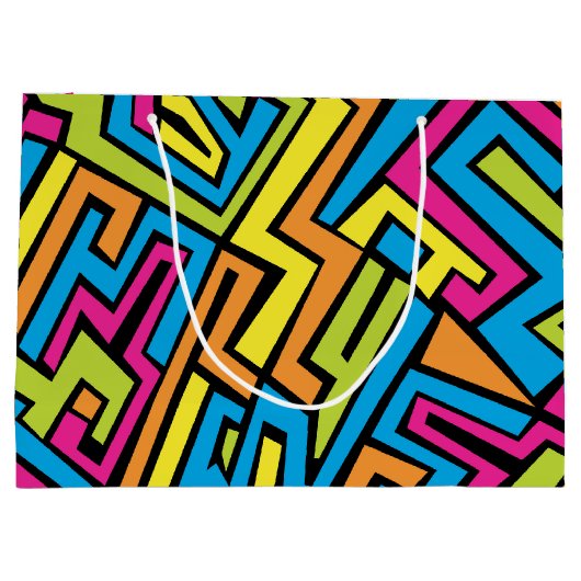 ネオンカラフルグラフィティ通りアートパターン ラージペーパーバッグ (裏面)