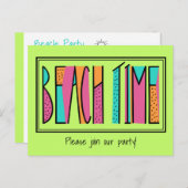ネオンカラフルグリーンビーチタイムパーティの招待状 インビテーションポストカード (正面/裏面)