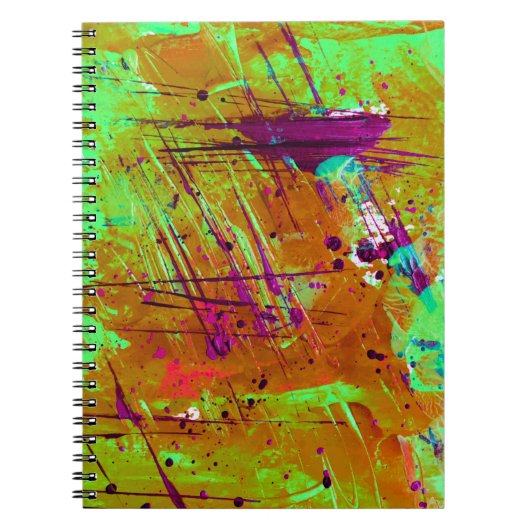 ネオンカラフルグリーン抽象芸術(ばちゃばちゃ)跳ねる絵を描 ノートブック (正面)
