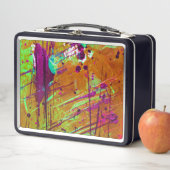 ネオンカラフルグリーン抽象芸術（ばちゃばちゃ）跳ねる絵を描 メタルランチボックス (インサイチュ)