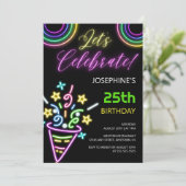 ネオンカラフルグローおもしろい誕生日パーティー 招待状 (スタンド正面)