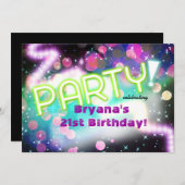 ネオンカラフルグロークラブラーヴパーティの招待状 招待状 (正面/裏面)