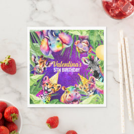 ネオンカラフルグローサファリジャングルパーティー動物 スタンダードランチョンナプキン