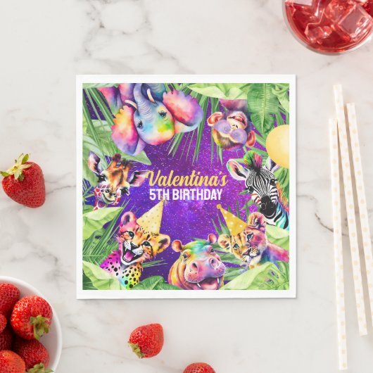 ネオンカラフルグローサファリジャングルパーティー動物 スタンダードランチョンナプキン (インサイチュ)