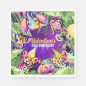 ネオンカラフルグローサファリジャングルパーティー動物 スタンダードランチョンナプキン (正面)