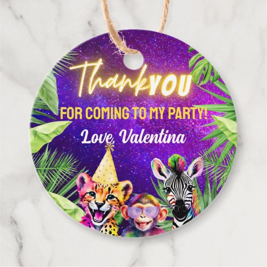 ネオンカラフルグローサファリパーティー動物ありがとう フェイバータグ (正面)