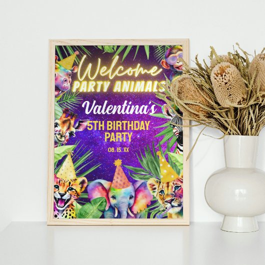 ネオンカラフルグローサファリパーティー動物へようこそ ポスター