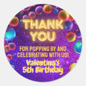 ネオンカラフルグローバブル誕生日パーティーありがとう ラウンドシール (正面)