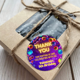 ネオンカラフルグローバブル誕生日パーティーありがとう ラウンドシール