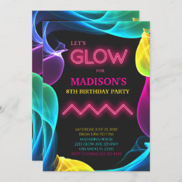 ネオンカラフルグロー誕生日招待状 招待状