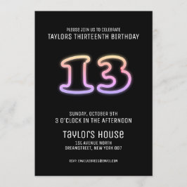 ネオンカラフルサイン13thトレンディー誕生日パーティー 招待状