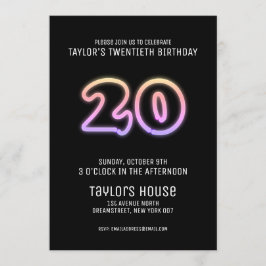 ネオンカラフルサイン20thトレンディー誕生日パーティー 招待状