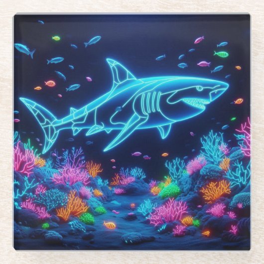 ネオンカラフルサメ ガラスコースター (正面)