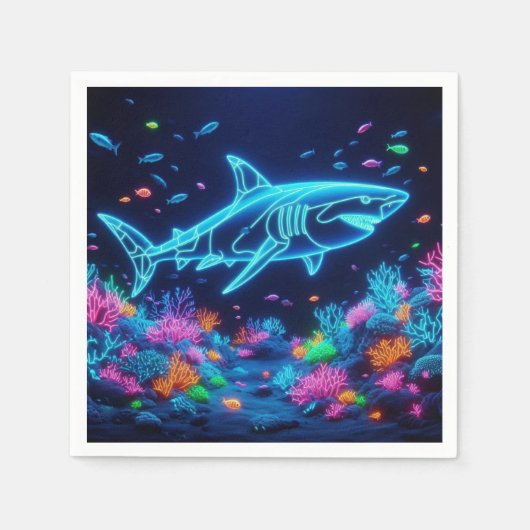ネオンカラフルサメ スタンダードカクテルナプキン (正面)