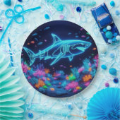 ネオンカラフルサメ ペーパープレート (パーティー)