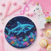 ネオンカラフルサメ ペーパープレート (パーティー)