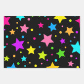 ネオンカラフルスターオンブラック ラッピングペーパーシート (正面3)