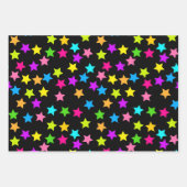 ネオンカラフルスターオンブラック ラッピングペーパーシート (正面)