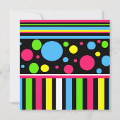 ネオンカラフルストライプ水玉模様ピンクブルーグリーン 招待状 (裏面)