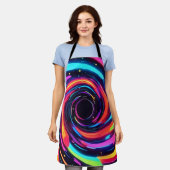 ネオンカラフルスパイラル抽象芸術アート エプロン (着用した状態)