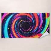 ネオンカラフルスパイラル抽象芸術アート ビーチタオル (正面)