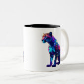 ネオンカラフルチータアート白熱［赤熱］光を放つ – 野猫 ツートーンマグカップ (正面右)