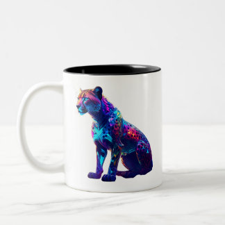 ネオンカラフルチータアート白熱［赤熱］光を放つ – 野猫 ツートーンマグカップ