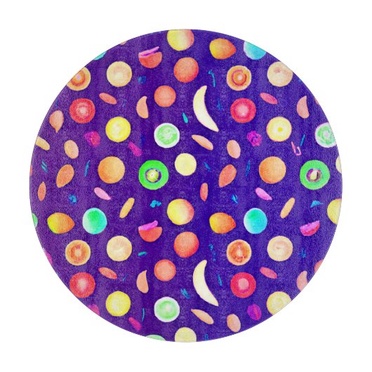 ネオンカラフルトロピカルフルーツパターン カッティングボード (正面)