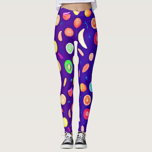 ネオンカラフルトロピカルフルーツパターン レギンス (正面)